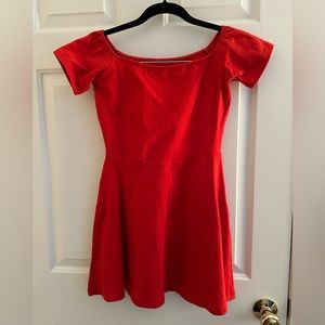 Motel Rocks red off shoulder skater dress